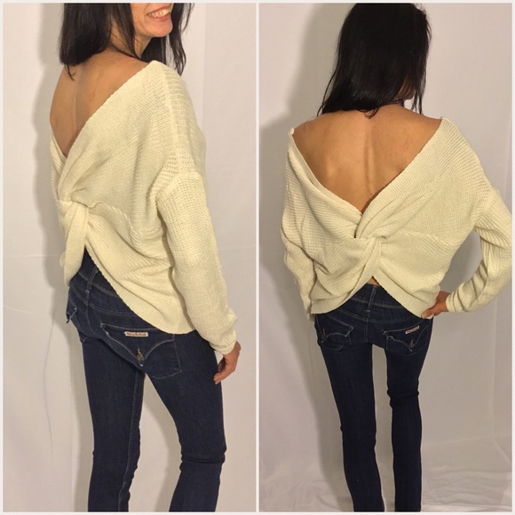 Last 1 Medium! Off White Twisted Back Sweater - Picture 5 of 5